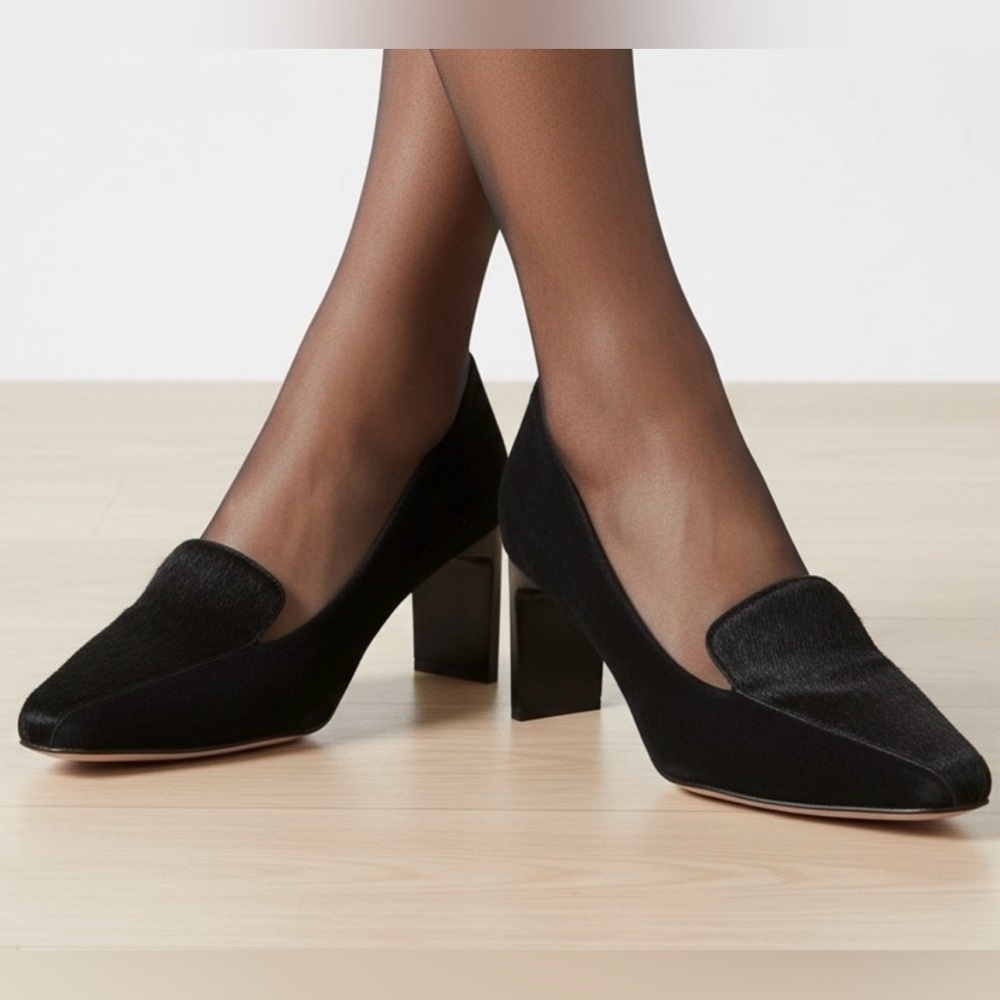 Boden Millie Courts Black Calf-hair Leather Heels Block Heel Pump Loafer 🖤